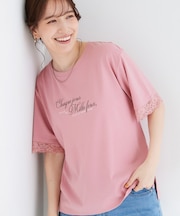 【ひんやり/UV/S-LL】柄アソート お袖レースが旬顔 上品に決まる大人Tシャツ