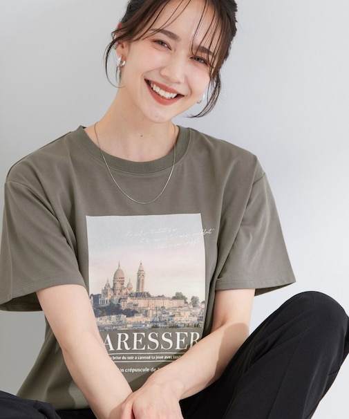 【ひんやり/UV/S-LL/洗濯機可】裾レースが大人上品 プリントアソートTシャツ