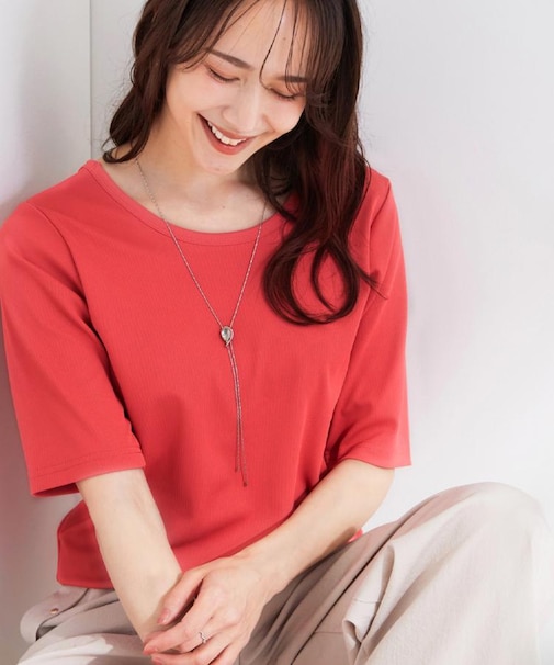 【ひんやり/前後2WAY/S-LL】着回しやすい 5分袖テレコトップス