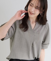 【洗濯後しわになりにくい/インせずきまる】麻調ハシゴレーススキッパーブラウス