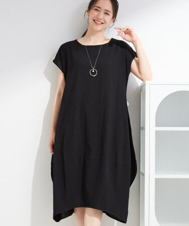 【S-LL/洗濯機可/体型カバー】ふんわりラインが女性らしい コクーンワンピース
