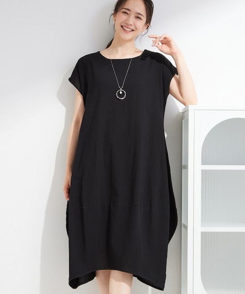 【S-LL/洗濯機可/体型カバー】ふんわりラインが女性らしい コクーンワンピース