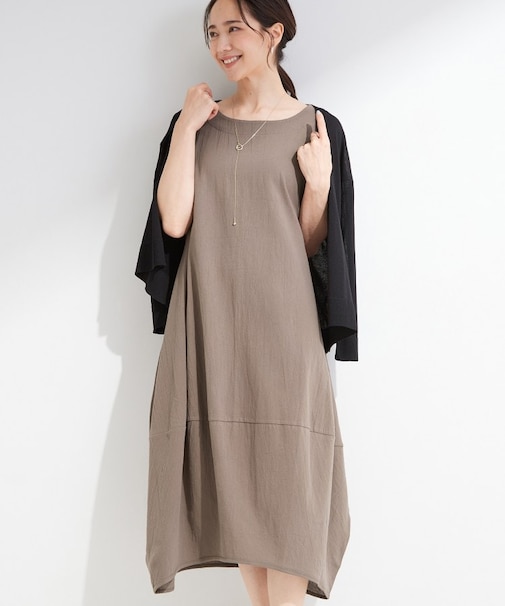 【S-LL/洗濯機可/体型カバー】ふんわりラインが女性らしい コクーンワンピース
