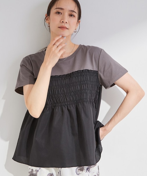 【S-LL/洗濯機可】着るだけサマ見え 柄アソートビスチェ風ドッキングTシャツ