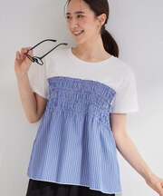 【S-LL/洗濯機可】着るだけサマ見え 柄アソートビスチェ風ドッキングTシャツ