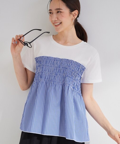 【S-LL/洗濯機可】着るだけサマ見え 柄アソートビスチェ風ドッキングTシャツ