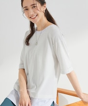 【インせず着られる/二の腕隠れる】重ね着風 シャツドッキングトップス
