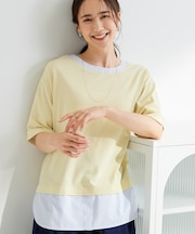 【インせず着られる/二の腕隠れる】重ね着風 シャツドッキングトップス