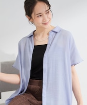【ひんやり/UV】ほんのりシアーで上品な バックギャザーブラウス
