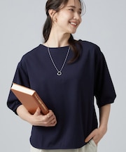 【2点セット／洗濯機可／S-LL】インせず着られる ネックレス付き5分袖Ｔシャツ