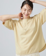 【2点セット/洗濯機可/S-LL】インせず着られる ネックレス付き 5分袖Tシャツ