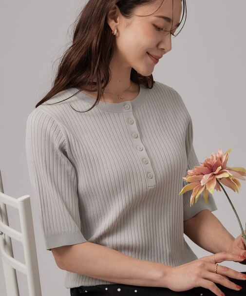 【S-LL】抜け感ある着こなしに ヘンリーネック リブニット