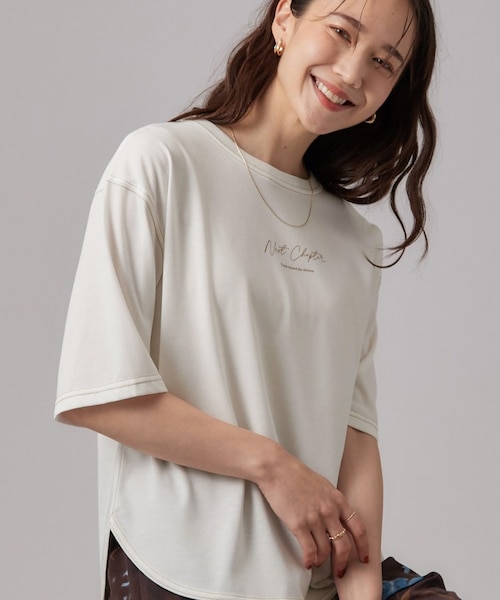 体型カバー】インせず着られる 配色ステッチロゴTシャツ｜シューラルー