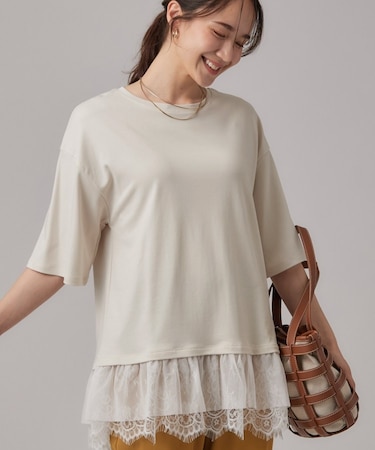 ひんやり裾レースTシャツ