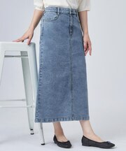 【洗濯機可/S-LL】程よいシルエットで使いやすい ストレッチデニムスカート