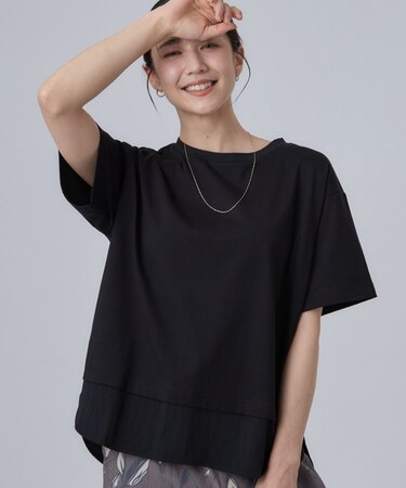 【ひんやり/体型カバー/S-LL】インせず着られる 異素材ドッキングTシャツ