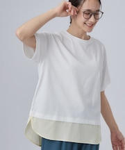 【ひんやり/体型カバー/S-LL】インせず着られる 異素材ドッキングTシャツ