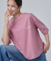 【ひんやり/体型カバー】首元すっきり ゆるバックギャザーTシャツ