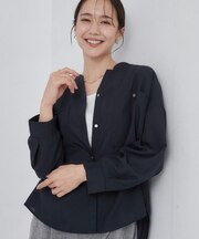 【洗濯後しわになりにくい/S-LL】キーネック金ボタンポケットシャツ