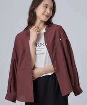 【洗濯後しわになりにくい/S-LL】キーネック金ボタンポケットシャツ