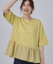 【S-LL】自然に体型カバー 裾切替 ペプラム刺繍Tシャツ
