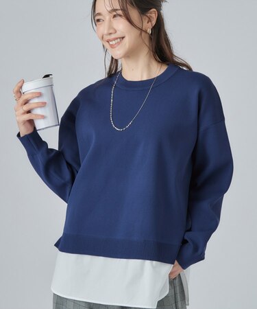【S-LL】着るだけできまる シャツレイヤード風 スポンディッシュニット