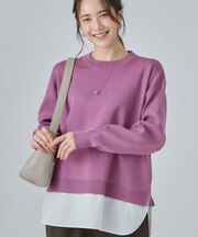 【S-LL】着るだけできまる シャツレイヤード風 スポンディッシュニット