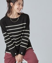【洗濯機可/S-LL】抜け感ある着こなしに 金ボタン付き スポンディッシュ クルーネックニット