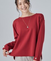 【洗濯機可/S-LL】抜け感ある着こなしに 金ボタン付き スポンディッシュ クルーネックニット