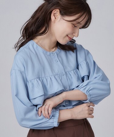 【S-LL/洗濯機可】1枚で華やか フロントティアードブラウス