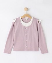【110-140cm】重ね着風ハートボタンロンT