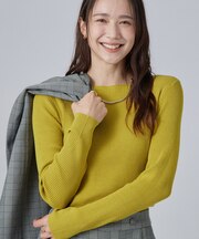 【毛玉になりにくい/S-LL/洗濯機可】ボートネックで首元美しく やわらかリブニット
