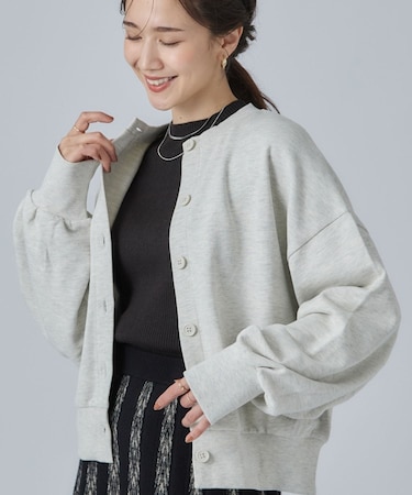 【S-LL/洗濯機可】裾刺繍がアクセント ゆるっと決まる スウェットカーディガン