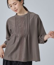 【S-LL/洗濯機可】1枚で華やかに フロントレース7分袖ブラウス