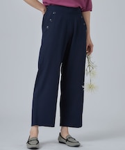 【ひんやり/S-LL/洗濯機可】ボタンがアクセント ストレートクロップドパンツ