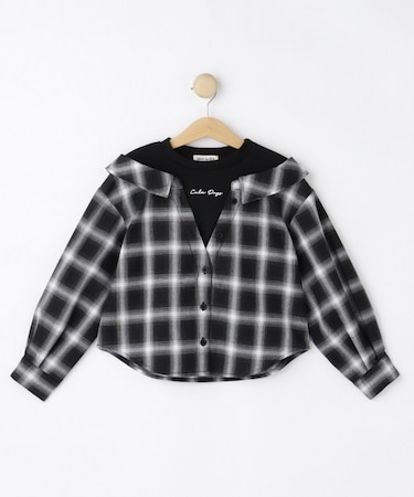 【120-150cm】チェックドッキングトップス