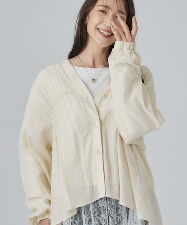 【S-LL/洗濯機可】着痩せシルエット シャーリングシャツカーディガン