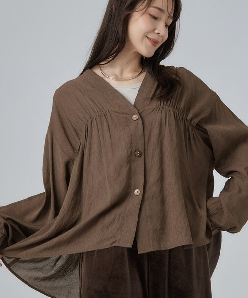 【S-LL/洗濯機可】着痩せシルエット シャーリングシャツカーディガン
