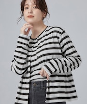 【2点セット/洗濯機可】マルチボーダーTシャツ+カーディガン