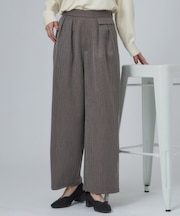 【S-LL/洗濯後しわになりにくい】お腹周りを自然にカバー ヘリンボーン タックワイドパンツ