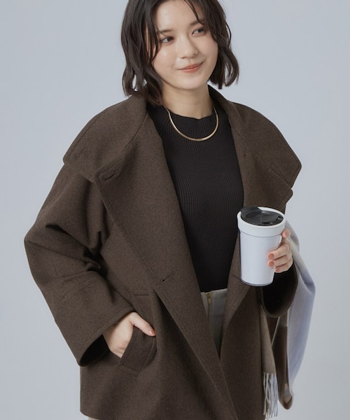 BEAUTY&YOUTH ウール 短丈 スタンドカラー　ショートコート　ベージュ S-LL】見た目以上に軽い ウール調 スタンドカラーショートコート