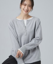 毛玉レスヘンリーネックニットトップス