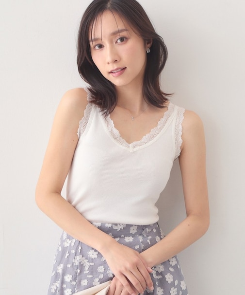 前後2way丸胴レースタンクラメアソート【洗濯機OK】