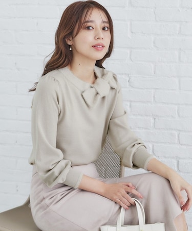 《6color/XS-LLsize》リボン取り外し2WAY フェザーリボンニット【洗濯機洗い可】