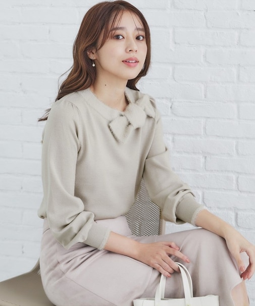 《6color/XS-LLsize》リボン取り外し2WAY フェザーリボンニット【洗濯機洗い可】