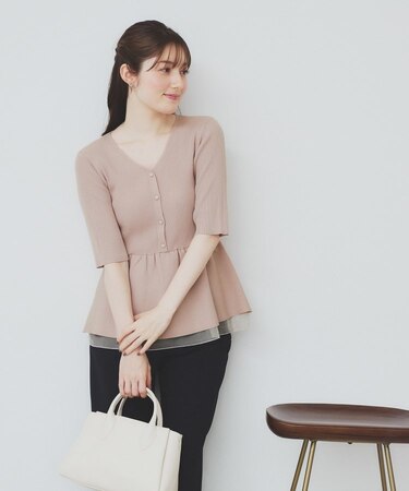 シアーレイヤードペプラムニット【洗濯機洗い可】