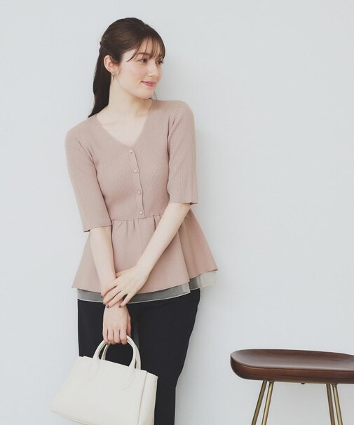 シアーレイヤードペプラムニット【洗濯機洗い可】