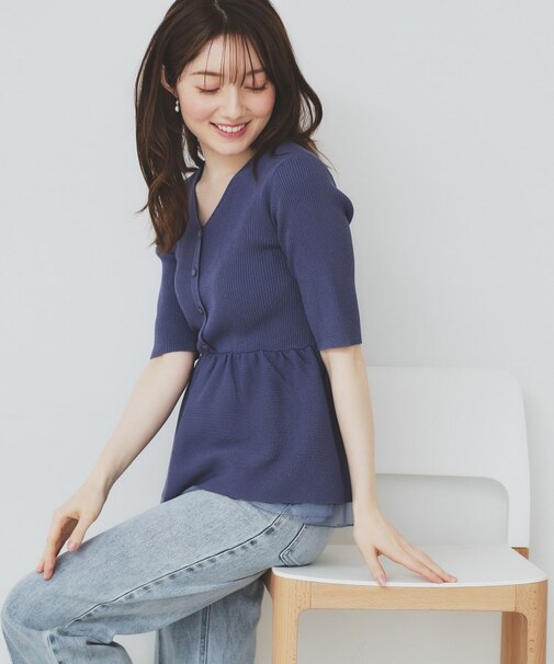 シアーレイヤードペプラムニット【洗濯機洗い可】