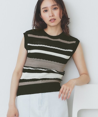 透かし編みノースリーブニット/セットアップ対応【洗濯機洗い可】