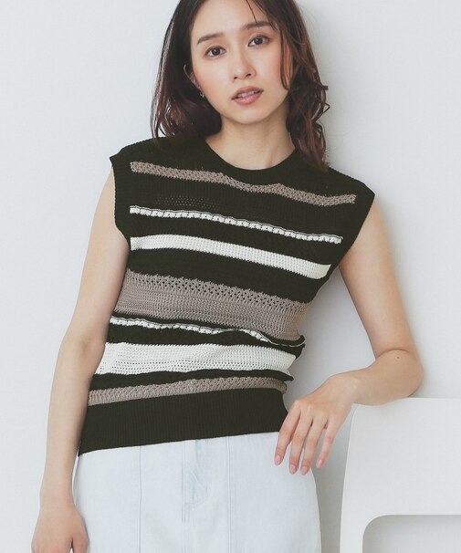 透かし編みノースリーブニット/セットアップ対応【洗濯機洗い可】